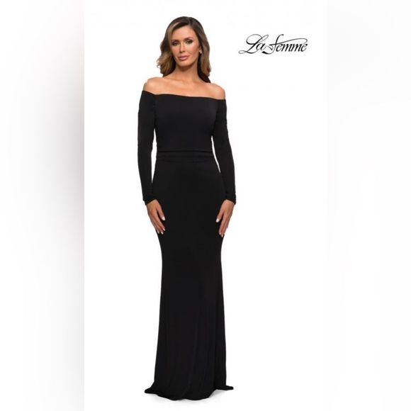 Long Sleeve Off The Shoulder Jersey Evening Gown Dress - Picture 1 of 7